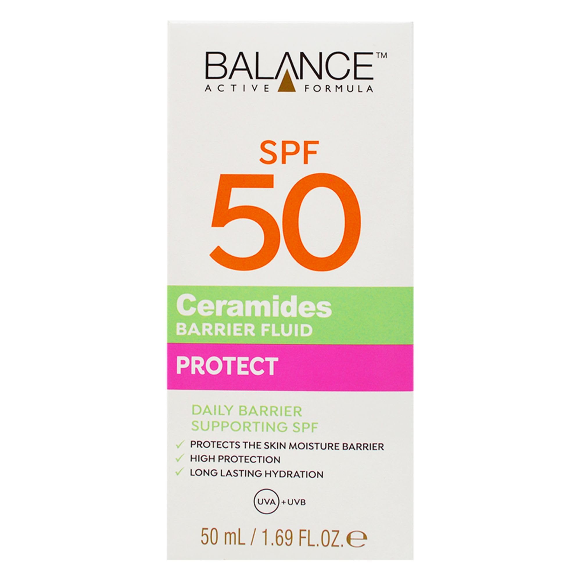 Balance Active Formula Ceramides Barrier Fluid SPF 50 (50ml), Facial Sunscreen & Daily SPF Facial Moisturiser