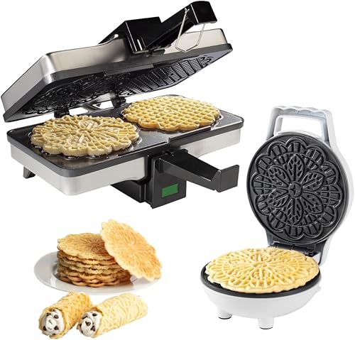 CucinaPro Pizzelle Maker - Juego de 2 unidades Panadero de pizzelle antiadherente y mini prensa italiana para gofres, fácil de usar para galletas