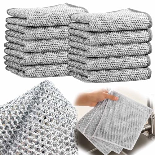 JOOTUEPO 10 Piezas Estropajo Aluminio Trapos Limpieza para Suciedad difícil, paños de Limpieza Reutilizables, estropajos Cocina, paños de Alambre Multiusos (Doble Capa)