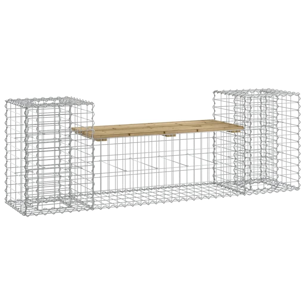 vidaXL Garden Bench, Outdoor Bench with Gabion Basket Base, Park Bench for Patio, Bench Chair, Farmhouse Style, Gabion Design Impregnated Wood Pine