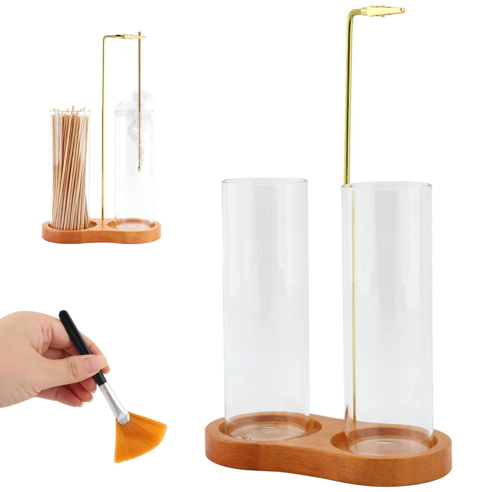Photo 1 of 2 in 1 Incense Holder for Sticks with Glass Ash Catcher, Incense Sticks Organizer Anti-Ash Flying Inscents Stick Holder for Yoga Spa Meditation Home Decor(Color:Wood)
