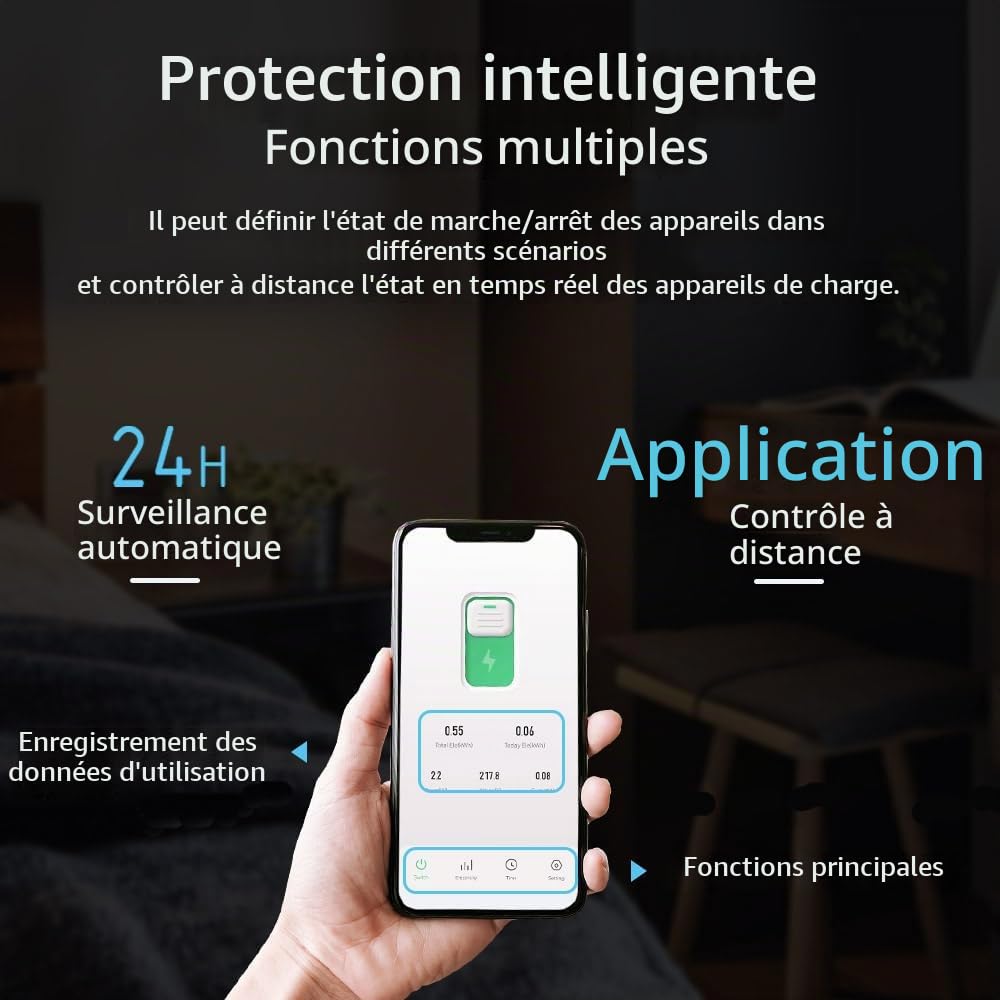 Commutateur de Compteur Électrique - Commutateur WIFI Intelligent - Télécommande de Téléphone Sans Fil et 3 Fonctions de Mode de Synchronisation - Compatible Avec, Google
