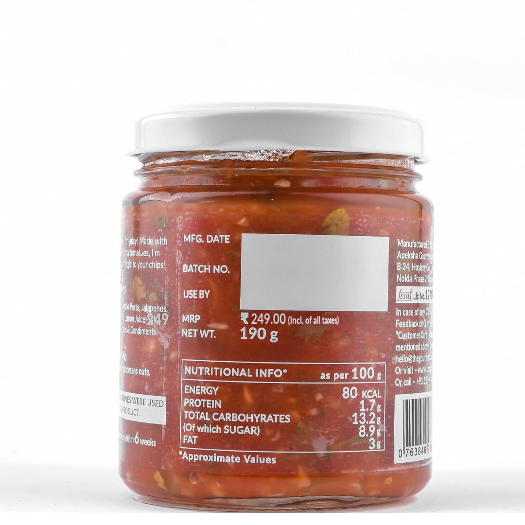 The Gourmet Jar Fresh Tomato Salsa 190g|100% Natural & No Preservatives |Mexican Salsa|Made with Real Tomatoes|Fresh, Herby, Tangy| Enjoy it with Nachos, Tacos, Burrito Bowls & Chips| Pack of 2 - Image 9 thumbnail