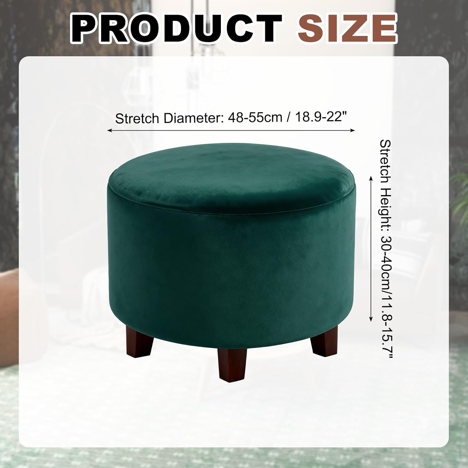 uxcell Velvet Round Footstool Slipcover, Stretch Foot Stool Protector Covers Plush Furniture Protector Cover with Elastic Bottom for Footstool Living Room Bedroom(Small, Dark Green)