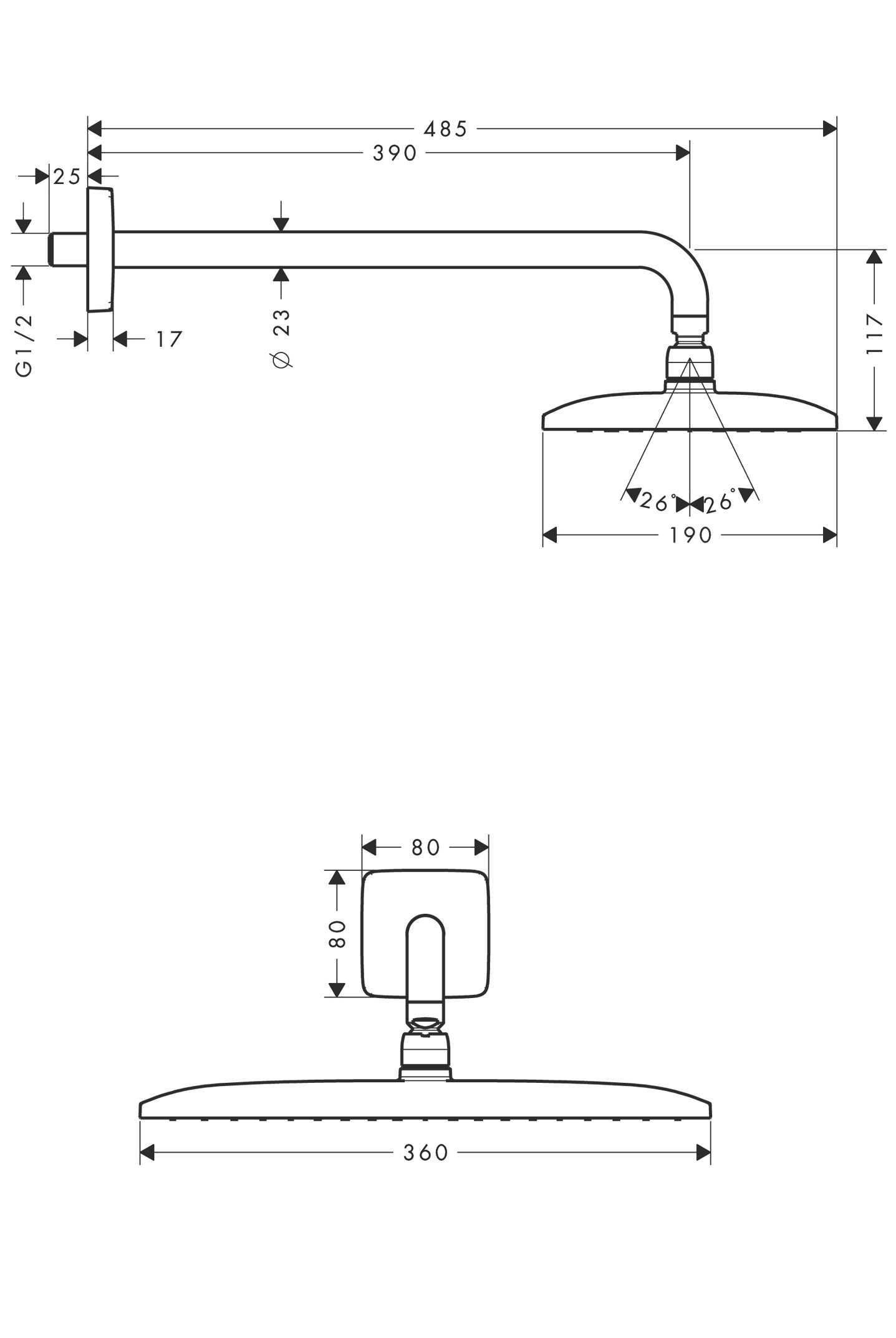 hansgrohe Raindance E Głowica prysznicowa 360 1jet z ramieniem prysznicowym 39 cm chrom, 27376000