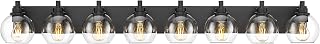 8-Light Matte Black Bathroom Vanity Light, Clear Glass Globe Shade | Ideal for 60-72" mirrors, 52" modern long base bathroom light fixtures over mirror, E26 base, bulbs not included, VL195-MB-8