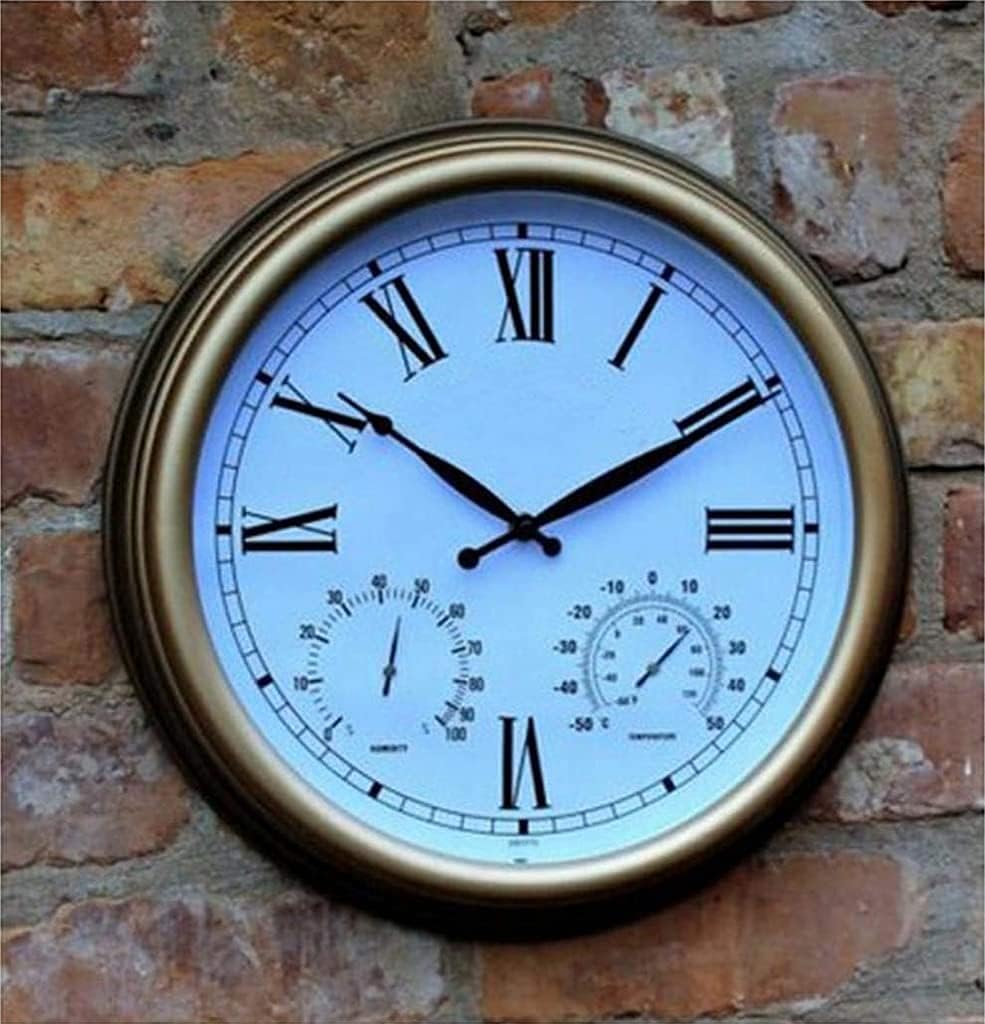 15 Inch Retro Wall Clock, Outdoor Garden Waterproof Clock Roman Numeral Wall-Mounted Thermometer and Hygrometer, Indoor and Outdoor Decoration Silent Quartz Clock