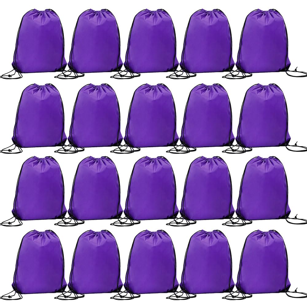 CODOBON 20 Pcs Drawstring Backpack Bulk Draw String Bags Cinch Polyester Bag for Gym Sport, Purple