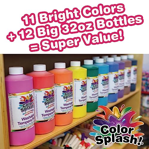 S&S Worldwide LT5 Color Splash! Liquid Tempera Bulk Paint, Set Of 12 In 11 Bright Colors, 32-Oz Easy-Pour Bottles, Great For Arts & Crafts, School, Classroom, Poster Paint, For Kids & Adults thumb #1