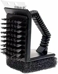 Escova para Limpar Grelha Churrasqueira Premium com Espátula e Esponja Resistente 3 em 1 Durável Cerdas Aço Inoxidável Remove Gordura e Sujeiras Facilmente Limpeza Eficaz