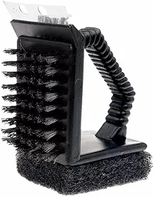 Escova para Limpar Grelha Churrasqueira Premium com Espátula e Esponja Resistente 3 em 1 Durável Cerdas Aço Inoxidável Remove Gordura e Sujeiras Facilmente Limpeza Eficaz