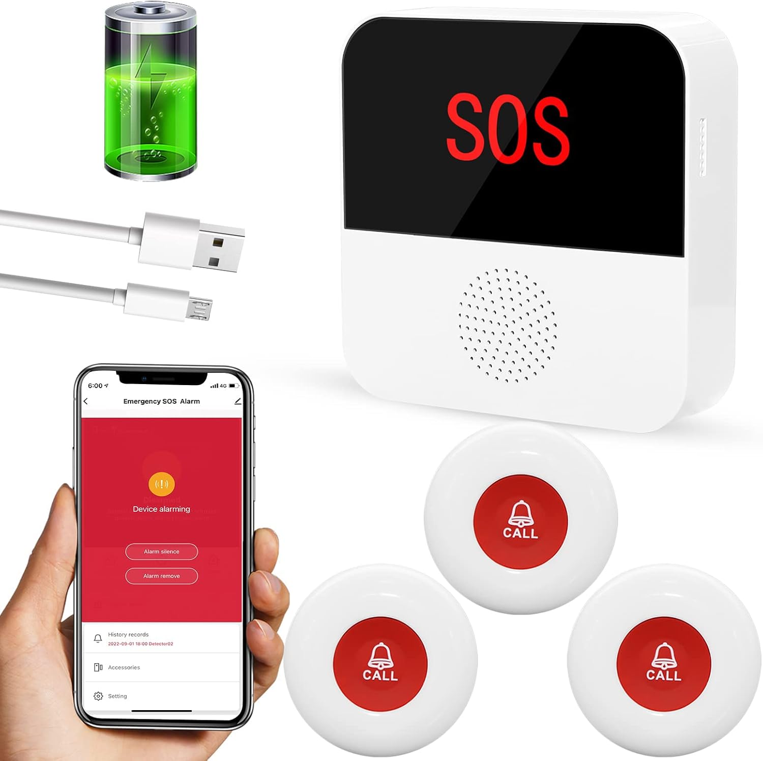 Amazon.com: WiFi Rechargable Smart Wireless Caregiver Call Button Nurse ...