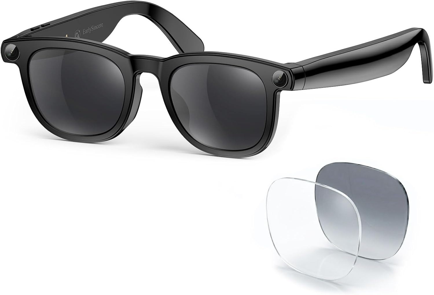 EarlySincere Smart Glasses with 8MP 4K POV Camera, HD Video, AI Vision Assistant, Translation & Voice Transcriber, Open-Ear Audio, Extra Photochromic Lenses, Bluetooth Sunglasses for Vlog, Outdoor