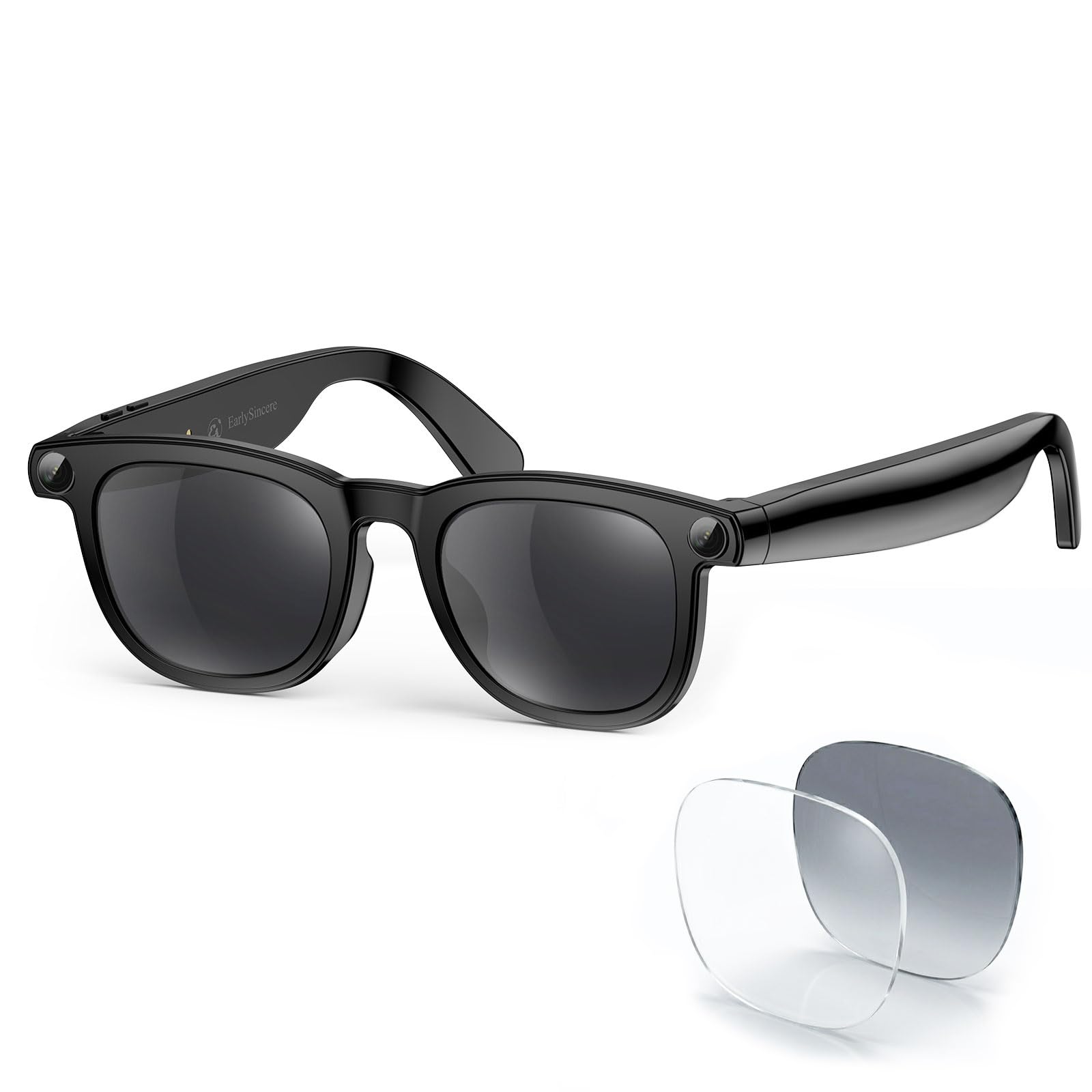 Photo 1 of EarlySincere Smart Glasses with 8MP 4K POV Camera, HD Video, AI Vision Assistant, Translation & Voice Transcriber, Open-Ear Audio, Extra Photochromic Lenses, Bluetooth Sunglasses for Vlog, Outdoor