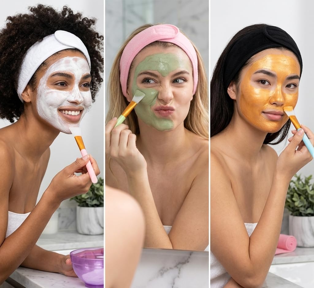 ayushicreationa 3-in-1 Face Mask Mixing Bowl Set with Silicone Mud Mask Applicator Brush & Adjustable Non-Slip Terry Cloth Facial Spa Headband for Women, Home Salon Beauty Tool Kit (Pack of 3) 2