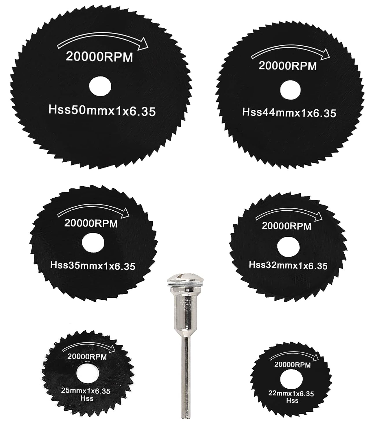 7pcs HSS Circular Saw Blades Set, Mini Cutting Wheel Metal Rotary Cutting Tool with 1/8" & 1/4" Mandrels, Disc Drill Blades Set for Wood Plastic Steel