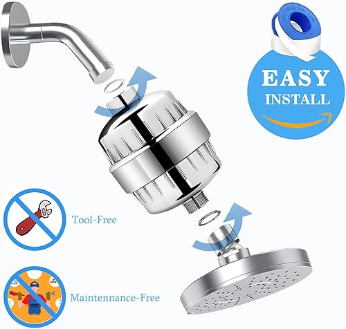 Miniatura 6 de Filtro de ducha para agua dura, filtro de cabezal de ducha con alto rendimiento de 20 etapas, elimina el cloro y los metales pesados, reduce la piel