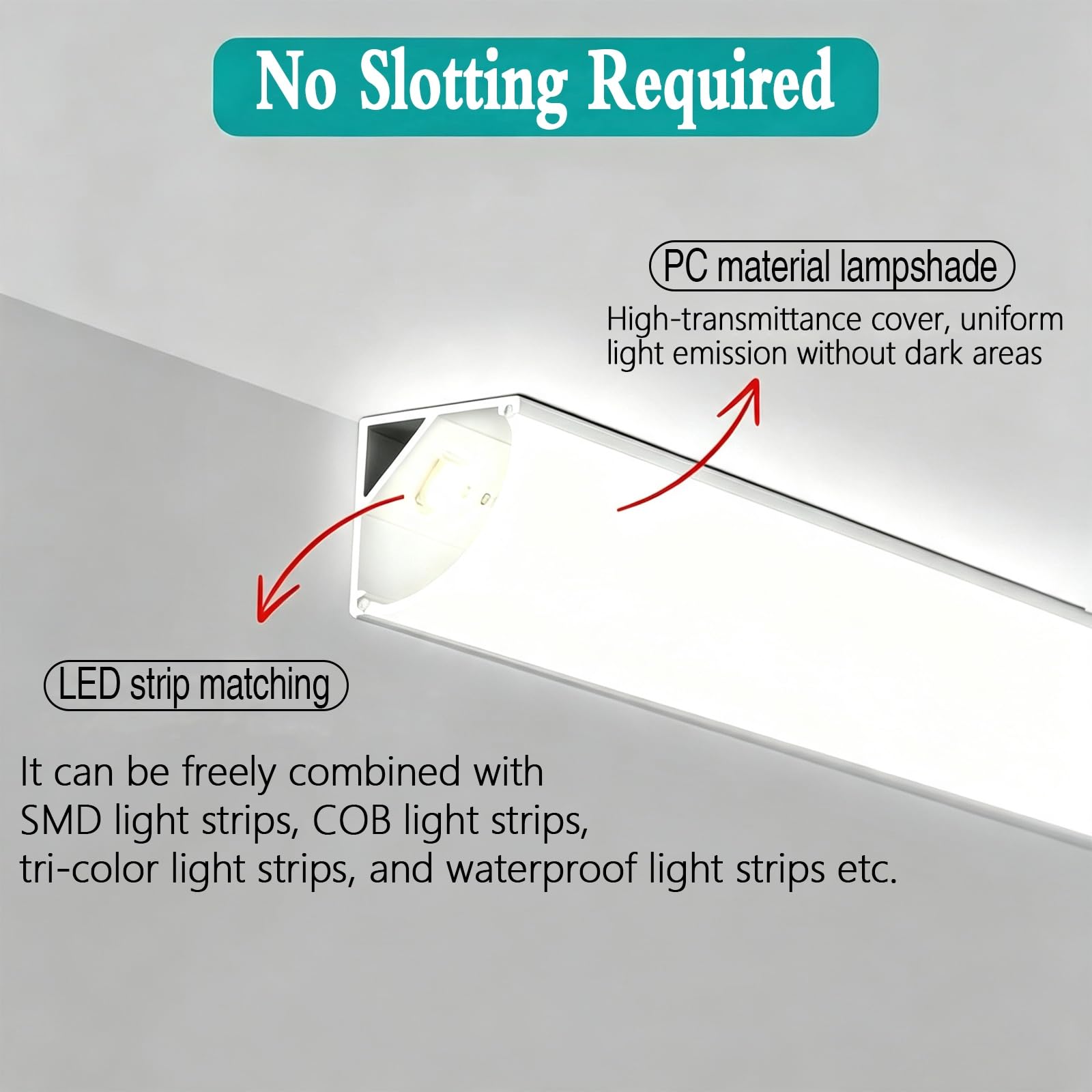 LED Schiene Silberner LED-Streifen-Diffusorkanal, Beleuchtungskronenleiste mit milchig weißem Diffusor, Zierleiste für Wohnzimmer, Schlafzimmer, Küche, Heimkino(30m(98.4ft))