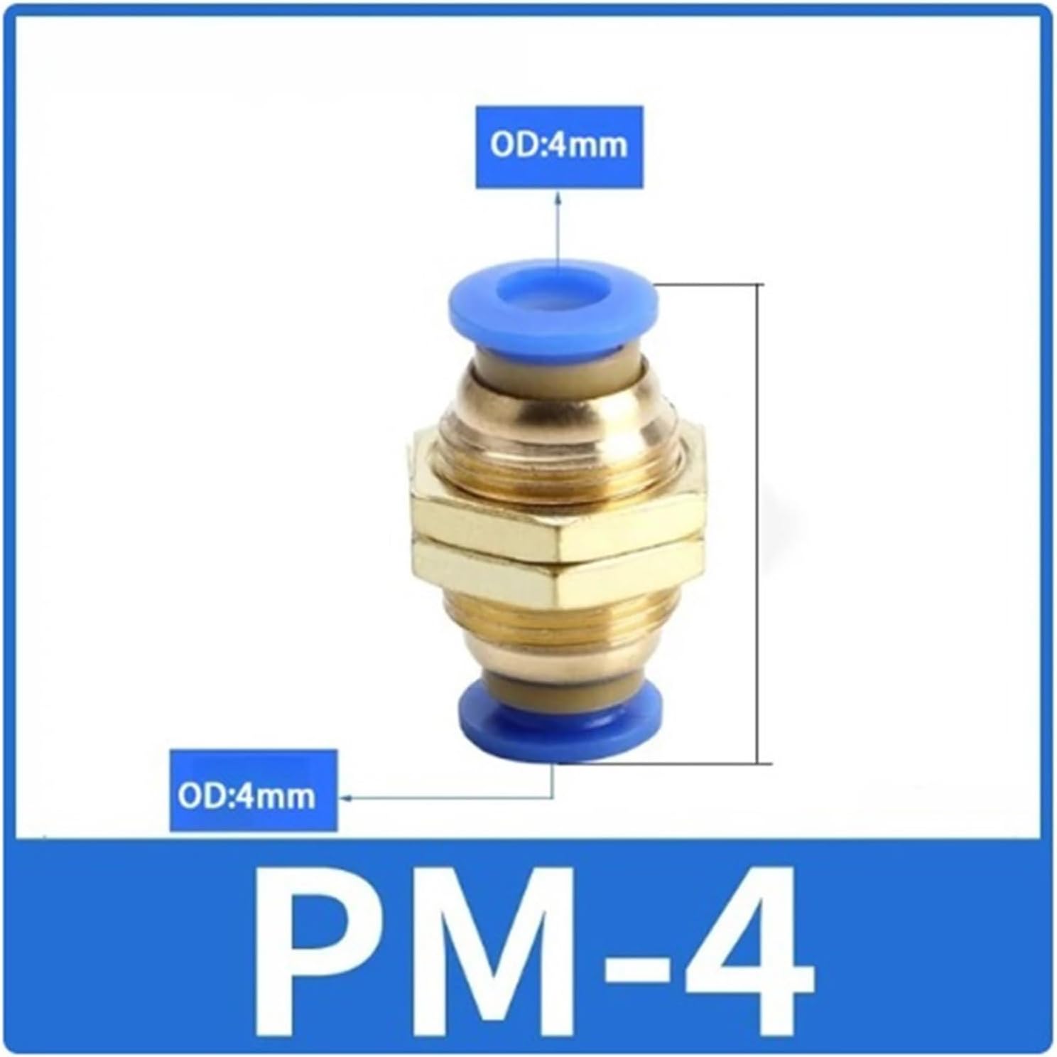 PM air pneumatic straight-through bulkhead connector 4mm-12mm outer diameter hose one-button push-in gas connector brass quick connector(PM4,5pcs)