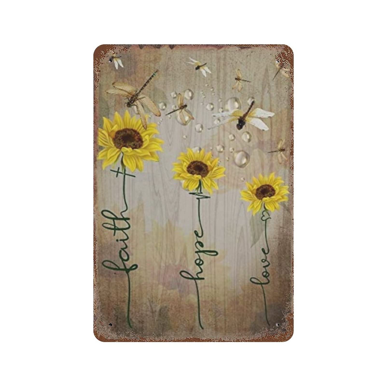 AOOEDM Dragonfly Sunflower Faith Hope Vintage Metal Sign Tin Sign for Home Bar Pub Kitchen Man Cave Tin Sign Wall Decor Poster Wall Plaque