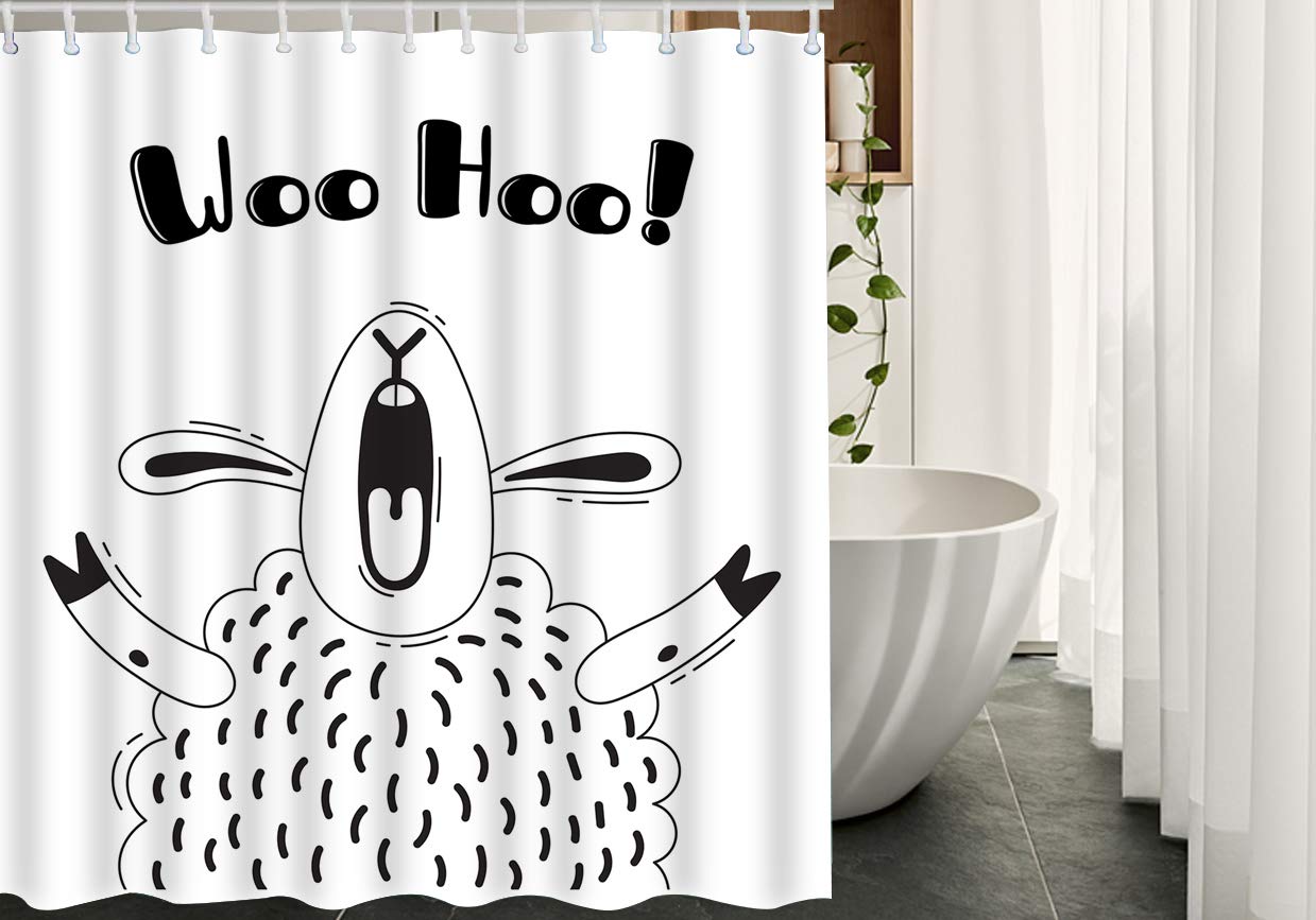 Hgod Designs Color-0480 Sheep Shower Curtain,Funny Joyful Sheep Who Shouts - Woo Hoo Shower Curtains 72"X 72" Home Fashions Bathroom Bath Decor