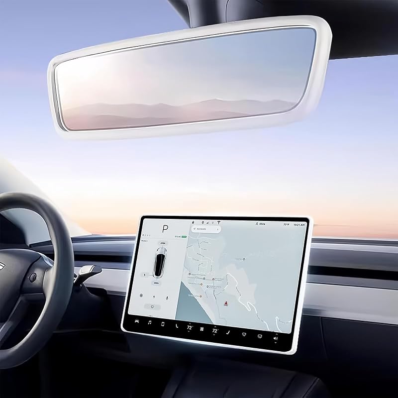 Kit de Molduras de Proteção para Tela e Espelho Retrovisor Tesla Model 3 e Model Y, Silicone Branco, 2 Peças
