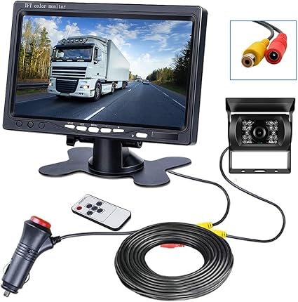 Amazon Co Jp Aiek バックカメラモニターセット 7インチバックモニター Ccdレンズ搭載18ledバックカメラ Ip68防水 暗視切替機能塔載 重機 乗用車 大型台車用重機対応バックカメラセット12v 24v両用 ケーブル一本配線 シガーソケット給電 取り付け超簡単 m 車 バイク