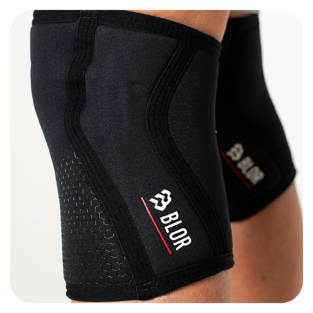 BLOR Rodilleras 2.0 Black 5 | 7 mm ideales para Powerlifting en Neopreme | Unisex de compresión | Levantamiento de pesas | Ideales para culturismo y Crosstraining (7 mm, L)