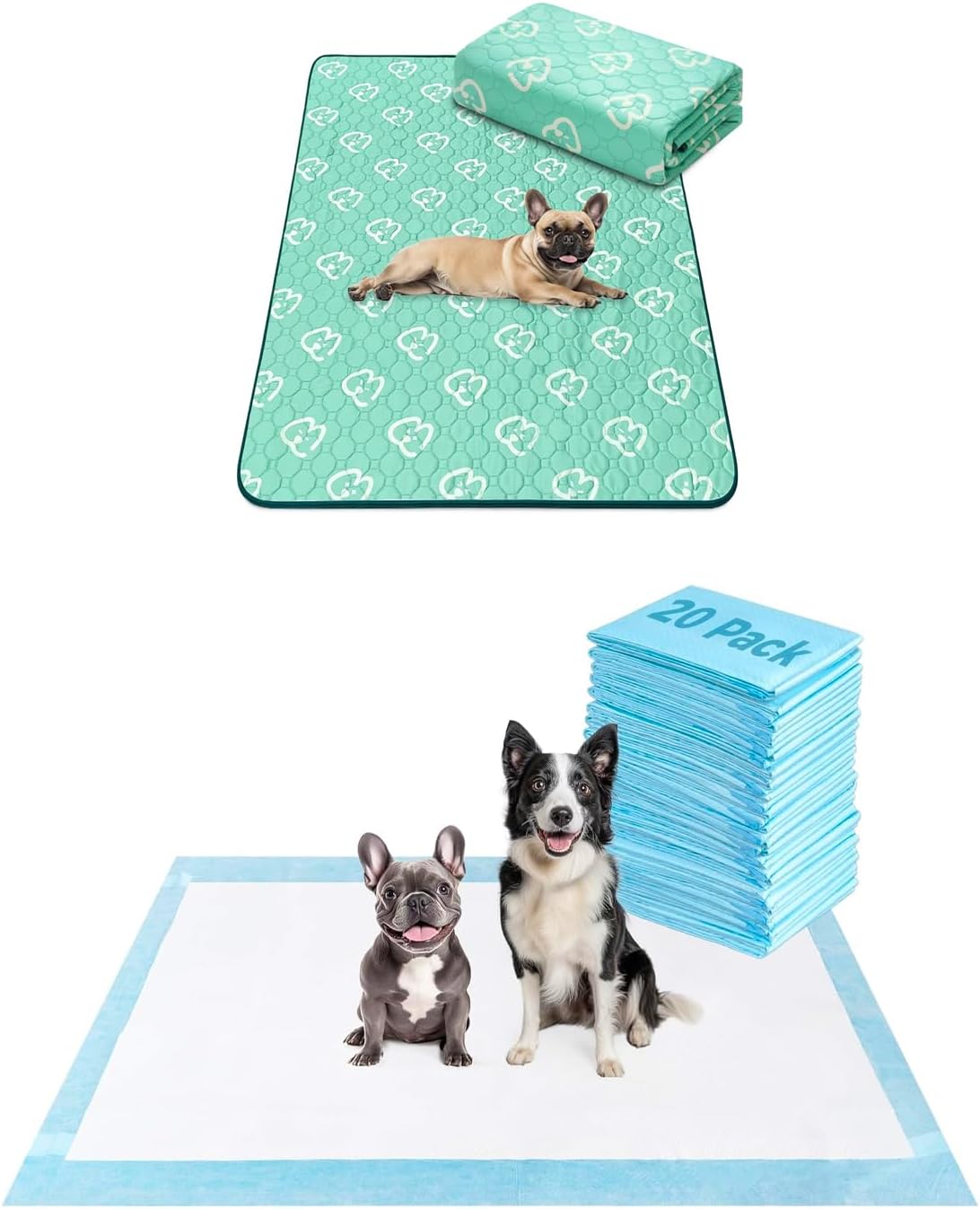 FXW Dog Pee Pads Extra Large Disposable Puppy Pads 20Pack, 51x29inch with Washable Pee Pads 63"x39"