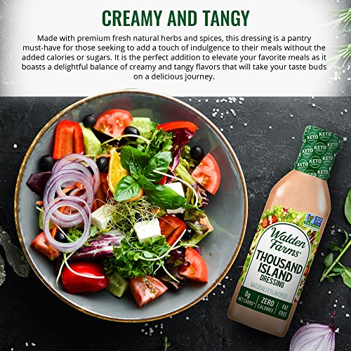 Walden Farms Thousand Island Dressing 12 oz. Bottle - Creamy & Tangy Flavor, 0g Net Carbs Condiment, Kosher Certified - Natural Topping for Salads, Pasta, Burger, Marinade for Chicken and More - Thumbnail 4