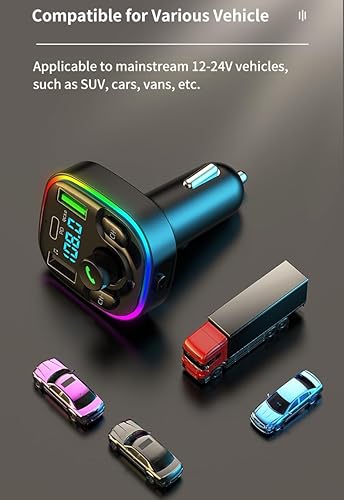 Miniatura 6 de GXY KIT Adaptador de transmisor FM Bluetooth 5.3 para automóvil, adaptador Bluetooth para automóvil con cargador rápido PD 30W y QC3.0 18W, audio de