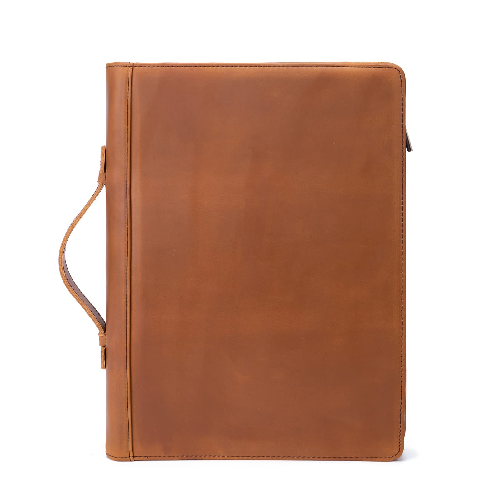 Porte-documents en cuir véritable à 3 anneaux avec porte-bloc, poignée dissimulée, fermeture éclair de 21,6 x 27,9 cm, organiseur professionnel pour homme et femme, marron