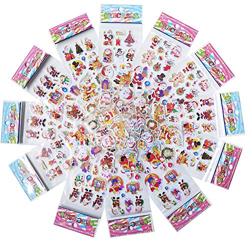 Adam Victor Merry Christmas Holiday Creative 3D Puffy Sticker Assortment, 120+ Stickers - Best Gift for Kids! Santa, Snowman, Reindeer, Tree, Ornaments, Snow Flakes and More! (12 Sheets)