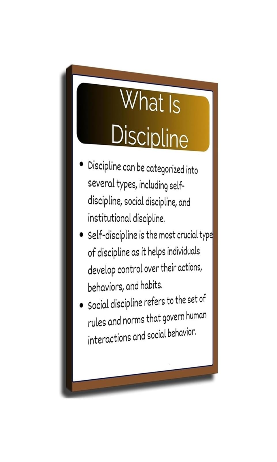 PKNVKZIDK Self Discipline Poster Definition Meaning Motivational Success Mindset Wall-Art Decor For Office Home