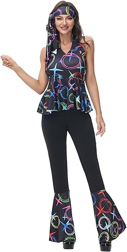 frawirshau Disfraz de discoteca para mujer, disfraz de los años 70, disfraz de Halloween para mujer