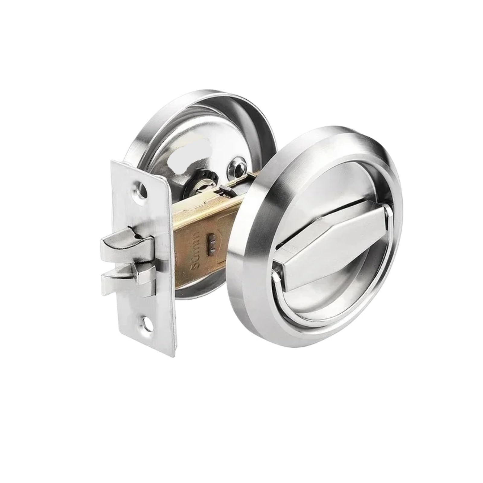 Yxinaer Silvery-Double-Sided Round Recessed Door Lock Stainless Steel Embedded Invisible Door Lock