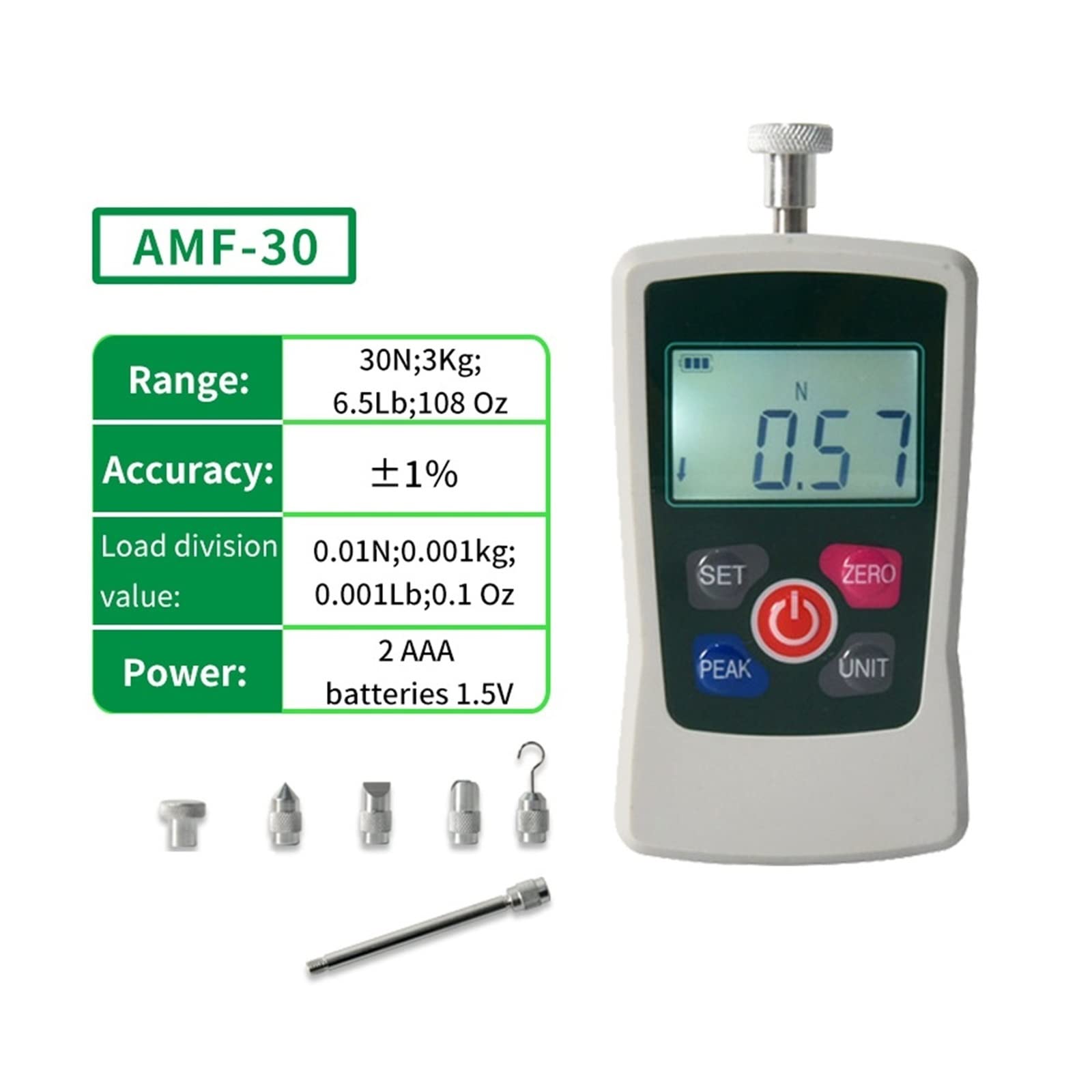 Medidor de fuerza digital, AMF 5-500N Medidor de fuerza portátil digital empuje Dinamómetro(AMF-30)