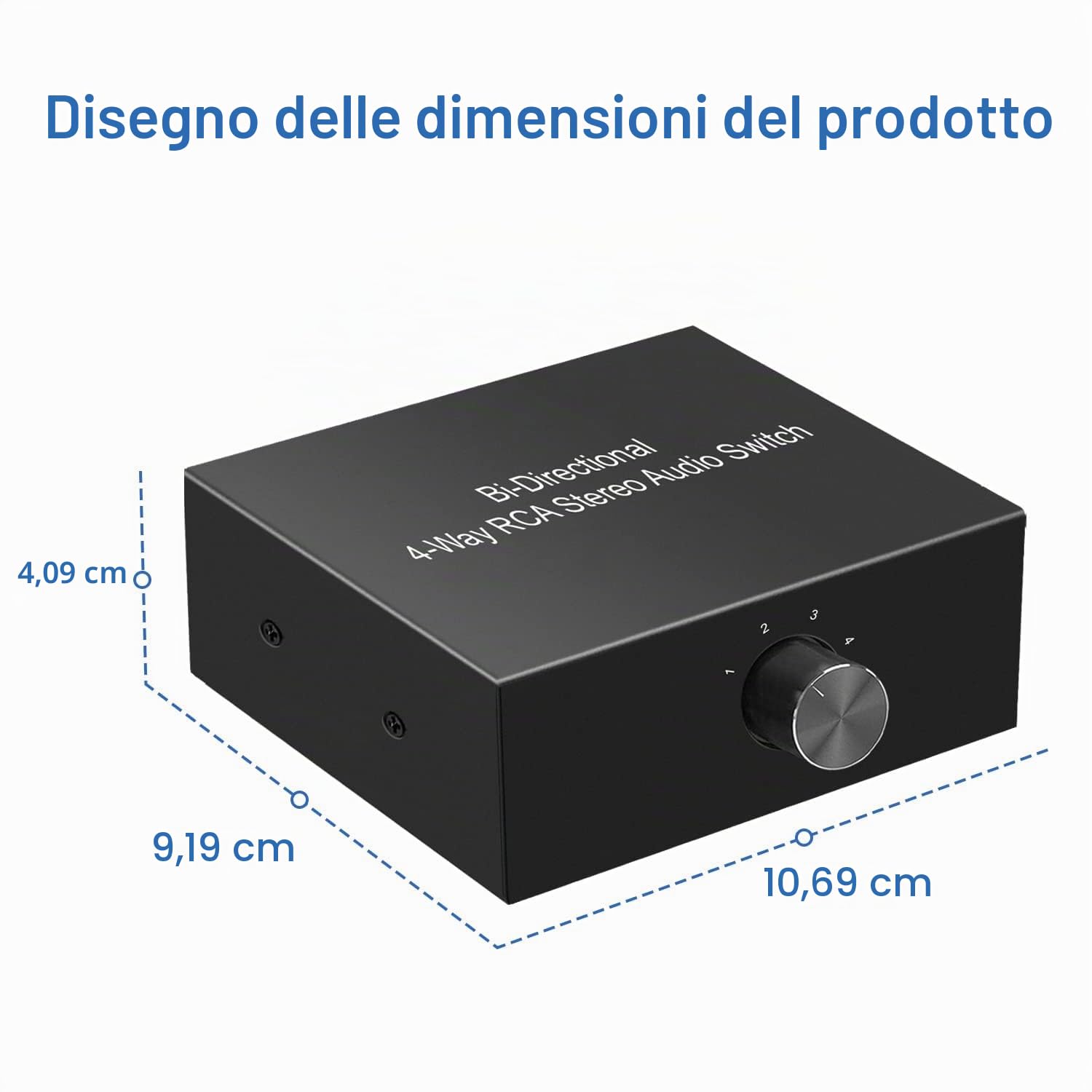 UNSTINCER RCA L/R Commutatore Audio Switch 4(1)-In-1(4)-Out, Analog Aux Interruttore Scatola, HIFI Stereo Suono Selettore Deviatore Sdoppiatore per Ampli Cuffie PC Casse Phono Altoparlanti