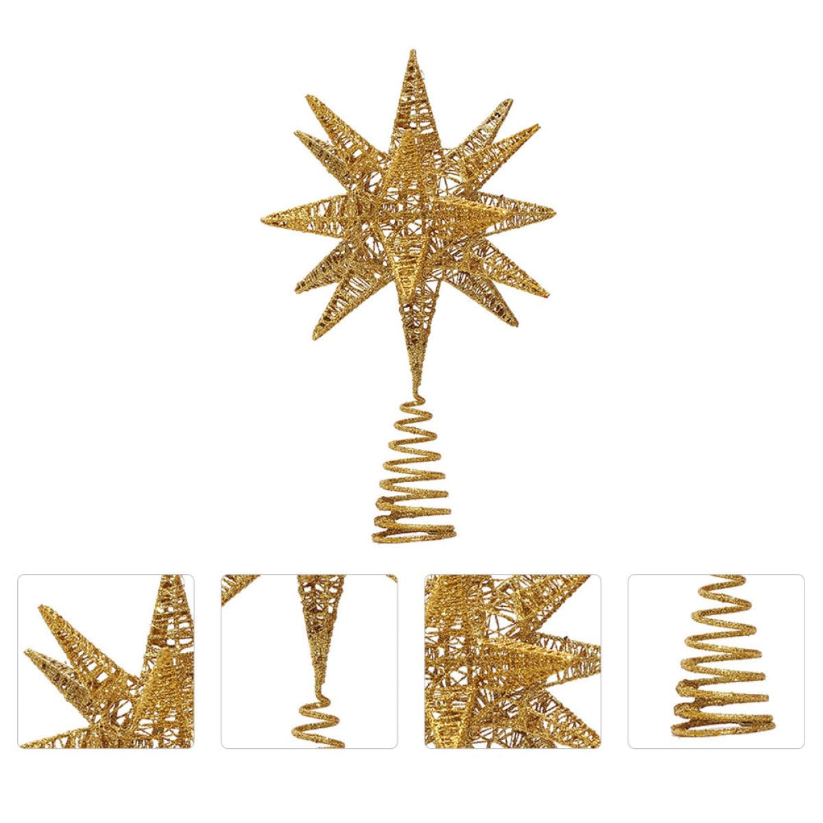 TOYANDONA Langlebige Eisen Weihnachtsbaumspitze Sternförmige Dreidimensionale Tannenbaumspitze in Gold für Festliche Weihnachtsdekoration und Partybedarf