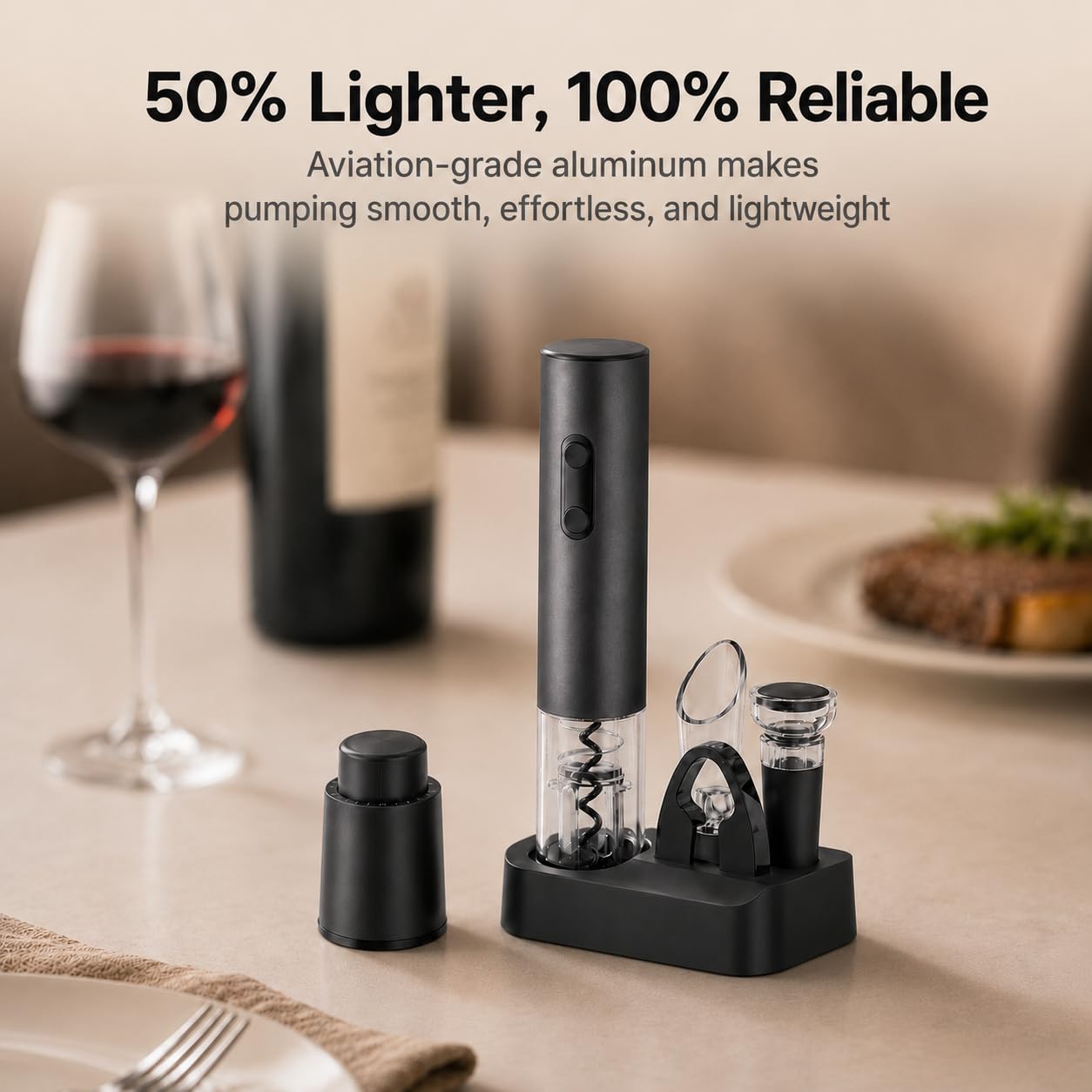 BABONIR Elektrischer Weinöffner, 7-in-1 Premium-Aluminiumlegierung, Geschenk-Set, wiederaufladbarer automatischer Weinflaschenöffner mit Datumsskala, Vakuumverschluss, Folienschneider, Weinbelüfter