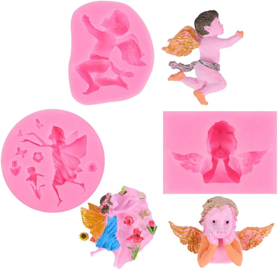 DUBENS Pack of 3 Angel Baby Fondant Moulds, Handmade Silicone Cake Chocolate Decorating Mould, 3D Beautiful Angel Shape Polymer Clay Mould