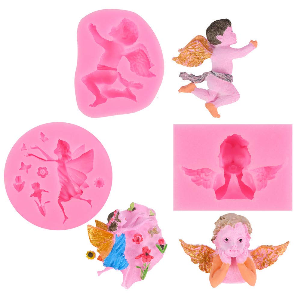DUBENS Pack of 3 Angel Baby Fondant Moulds, Handmade Silicone Cake Chocolate Decorating Mould, 3D Beautiful Angel Shape Polymer Clay Mould