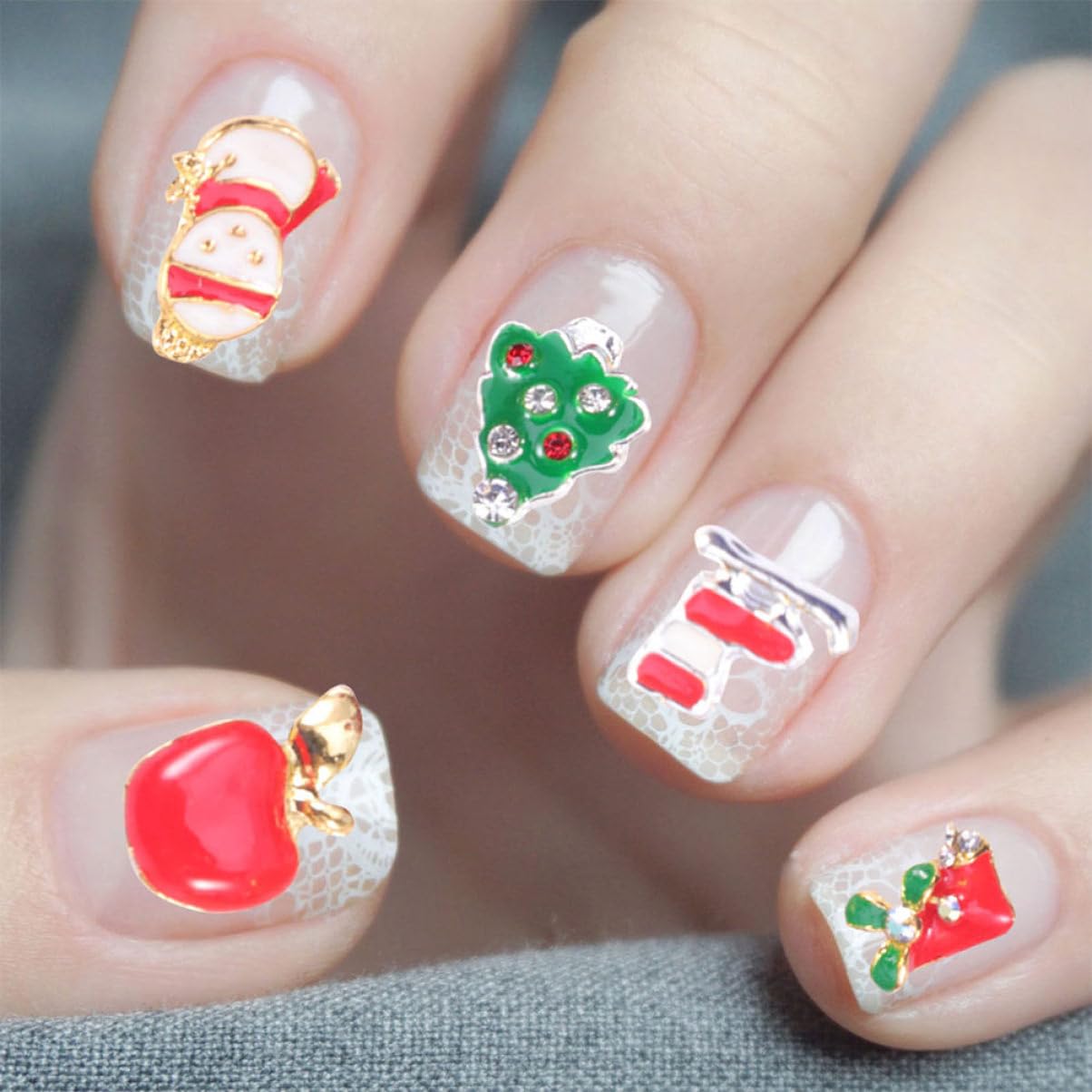 Healeved Charm Natalizi Per Unghie Con Strass e Fiocchi Di Decorazioni Nail Art Per Manicure Fai Da Te e Party