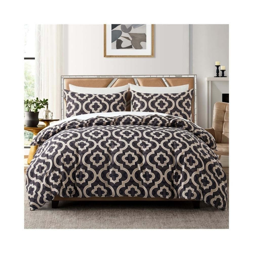 VHKJewE Luxury Chic Geometric Pattern Soft Microfiber Reversible Comforter Cover with Zipper and Corner Ties Bedding Set(US Queen(229x229cm))