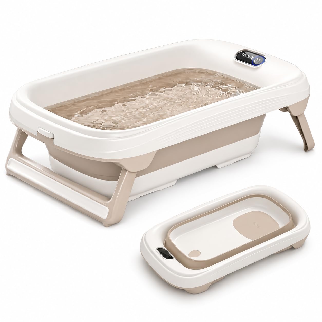 Baignoire Bébé Pliable XXL 86cm avec Thermomètre Intégré, 0-4 Ans, Coussin de Bain Doux amovible, Bonde de vidange, Design Antidérapant et Gain de Place, Crochet de Suspension Rétractable