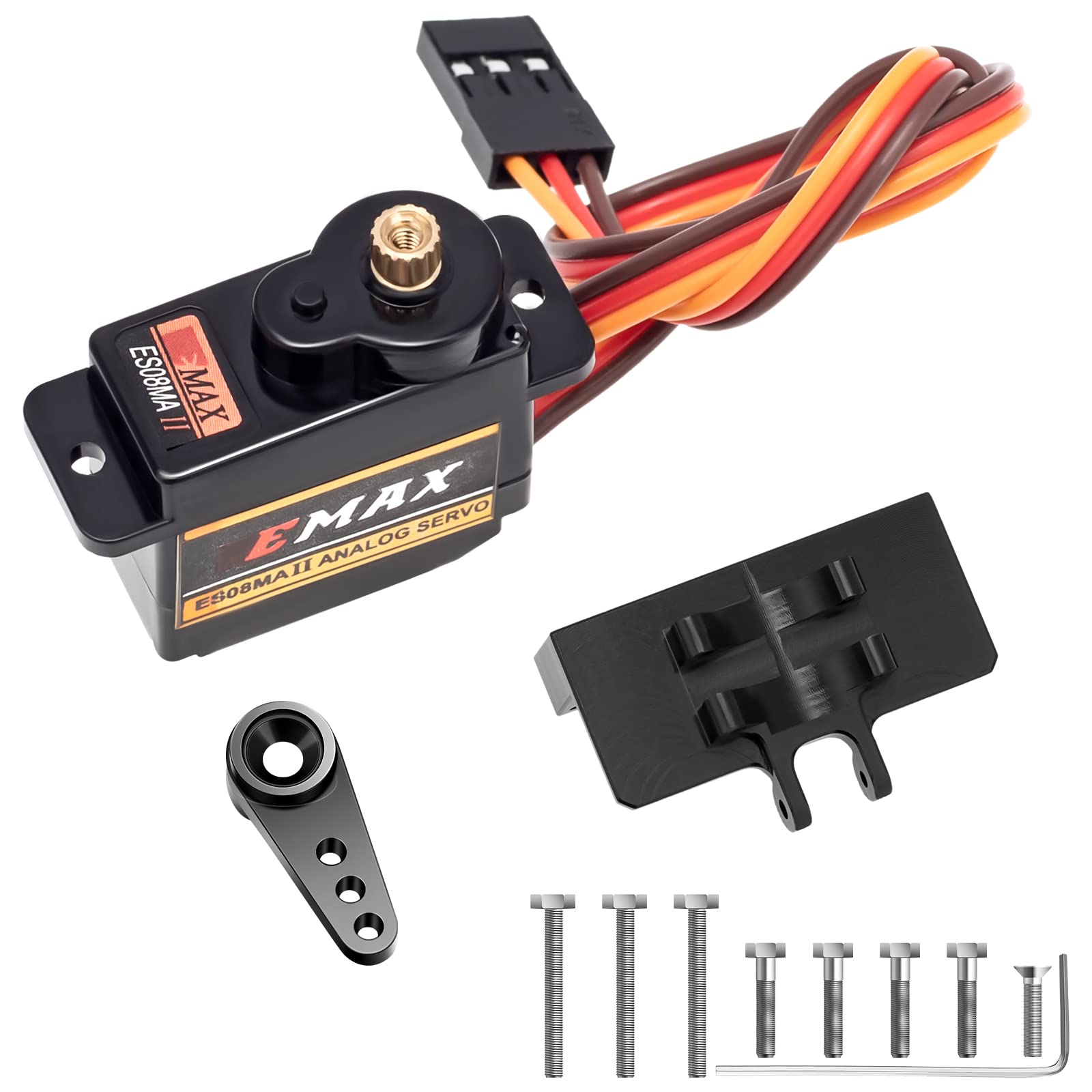 Moxweyeni RC Servo Steering SCX24 Axial Servo Upgrade with Mount Bracket and Arm for RC Car Boat Model Parts SCX24 Upgrade Parts(Black)