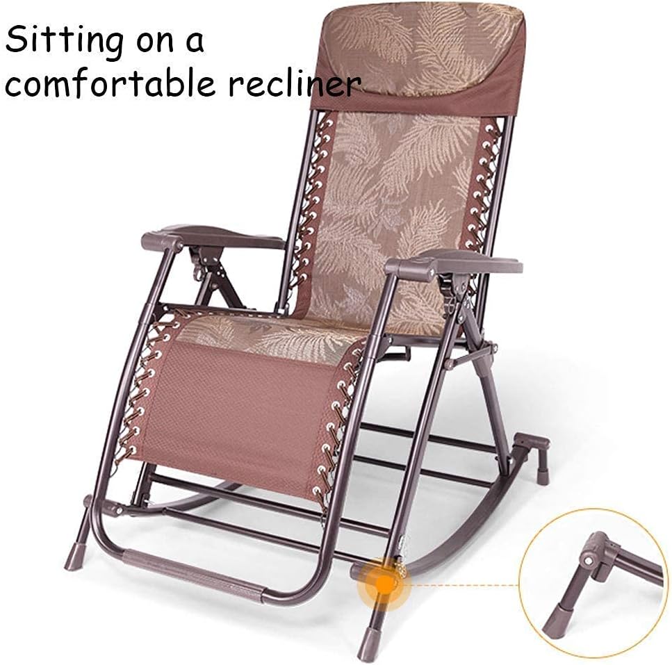 Portable Chair Rocking Chair Sun Loungers,Patio Deck Chair Reclining Garden Chair - Friendly Cotton Pad Outdoor Portable Recliners Chair - Support 440lbs