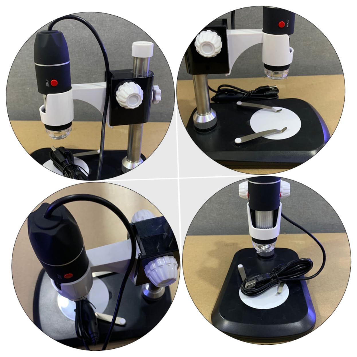Microscopio Digital Portátil 1600x Negro de Abs USB | Luz LED Ajustable, para Joyería y Monedas, Formato Compacto de Bolsillo