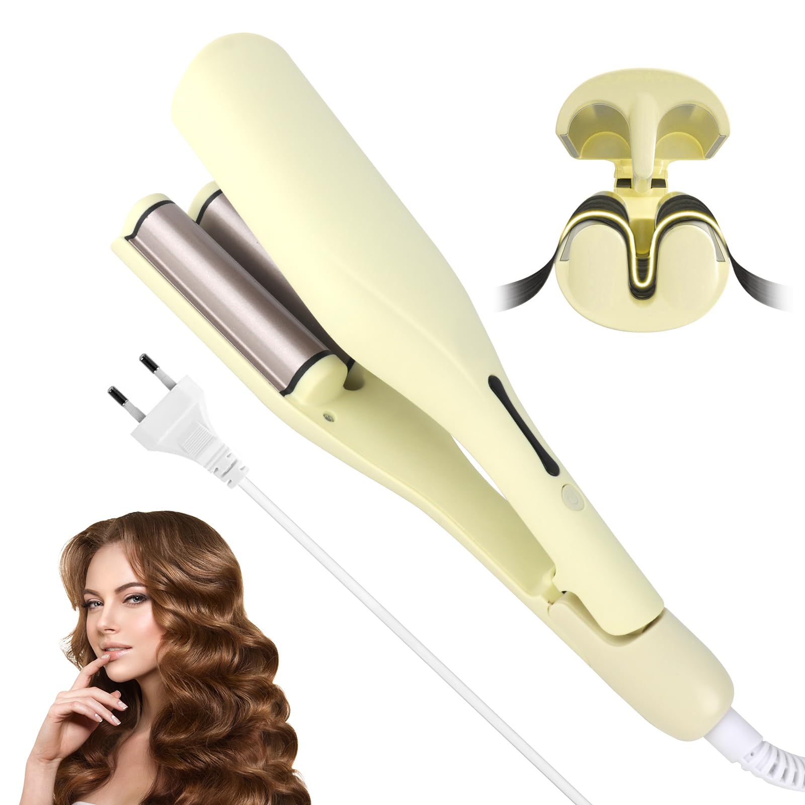 Fer à Onduler, 36mm Fer a Onduler Cheveux, Fers à Onduler Style Ondulé Avec 5 Températures Réglables, Mermaid Waves, En Forme De V Friseur Cheveux, Fers à Onduler Pour Cheveux Longs Et Courts