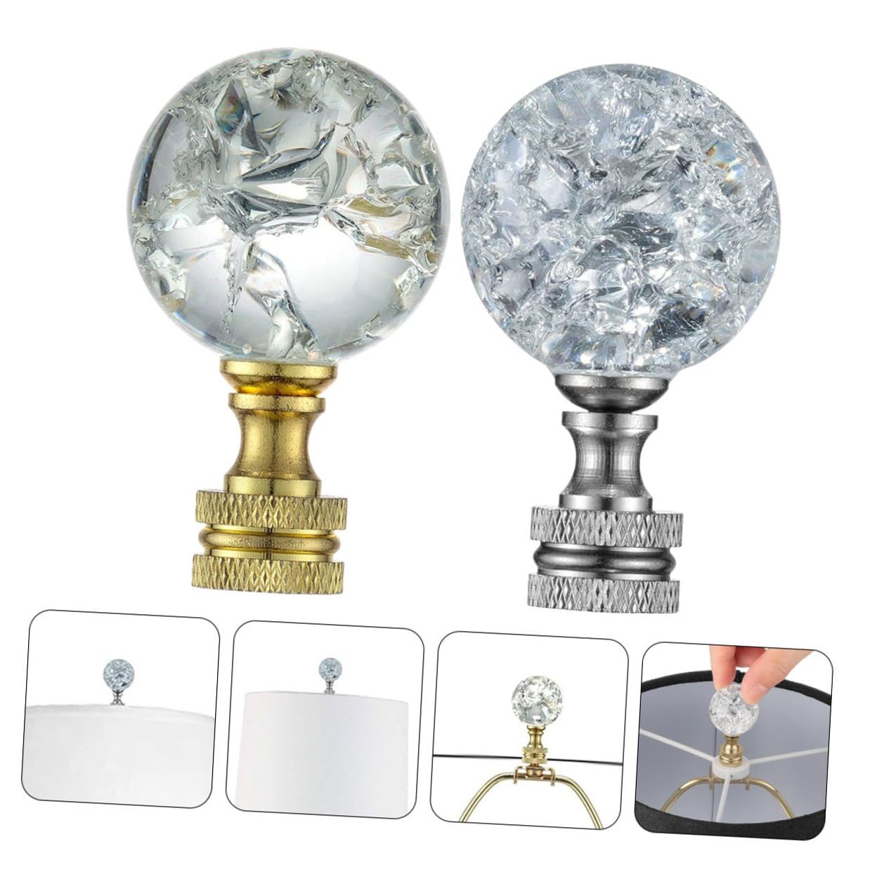 GARVALON 2 Stück Dekorative Lampenaufsätze aus Metall Glas Kristall Kugel Lampenkappen für Tisch Stehlampen Warm Leuchtend Langlebig und Einfach Montierbar